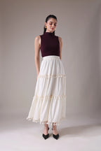 The Elara Tasseled Alabaster Maxi Skirt