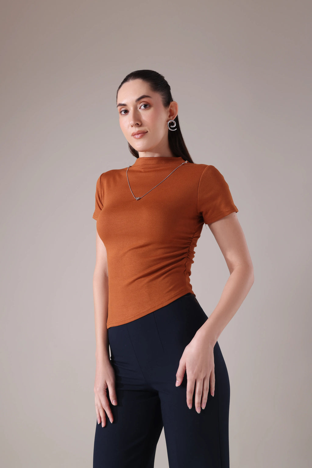 The Sculpted Mock-Neck in Russet & Moss