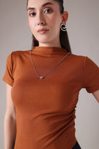 The Sculpted Mock-Neck in Russet & Moss