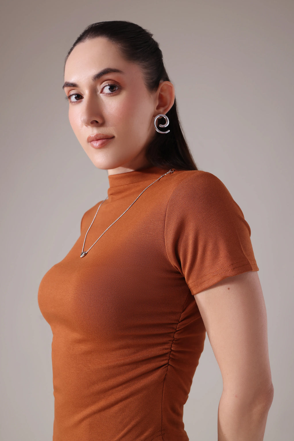 The Sculpted Mock-Neck in Russet & Moss