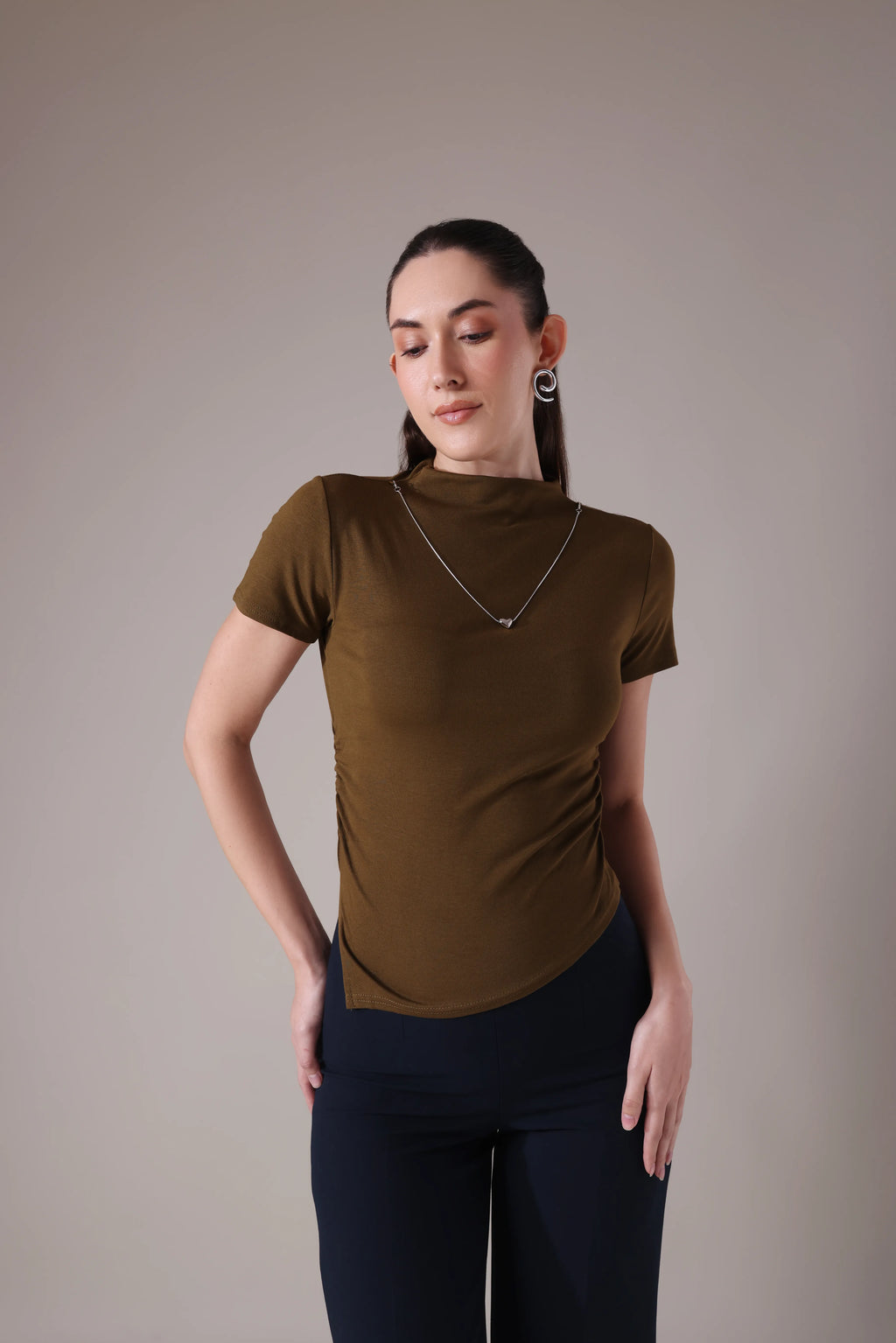 The Sculpted Mock-Neck in Russet & Moss