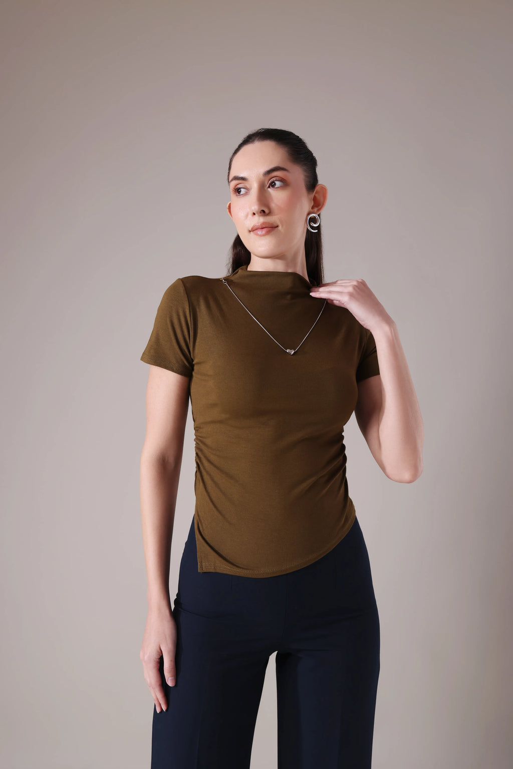 The Sculpted Mock-Neck in Russet & Moss
