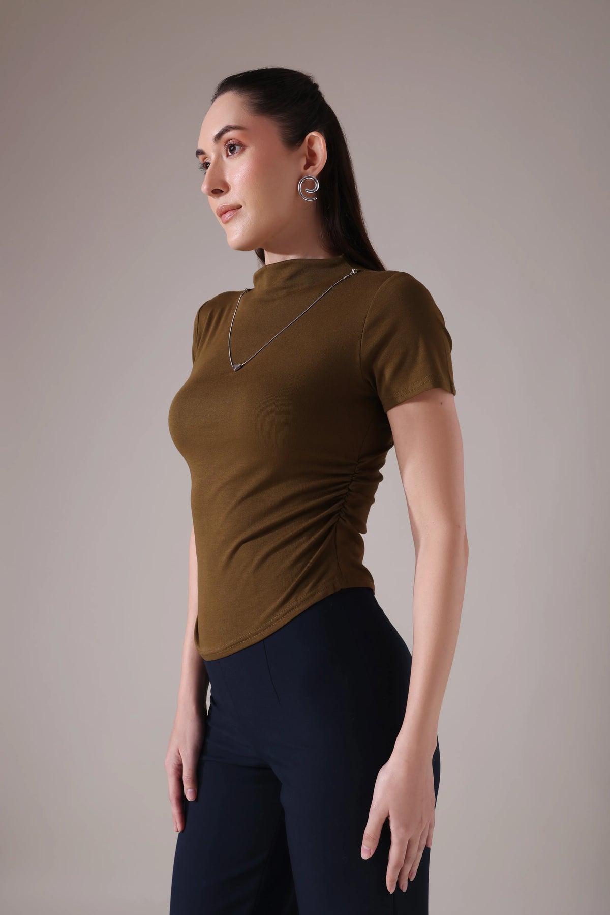 The Sculpted Mock-Neck in Russet & Moss