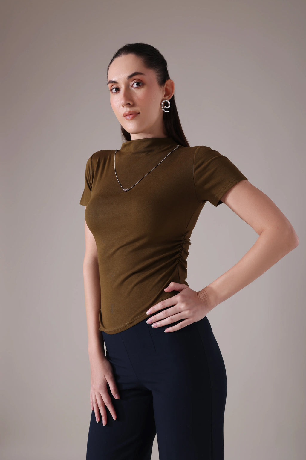 The Sculpted Mock-Neck in Russet & Moss