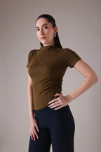 The Sculpted Mock-Neck in Russet & Moss