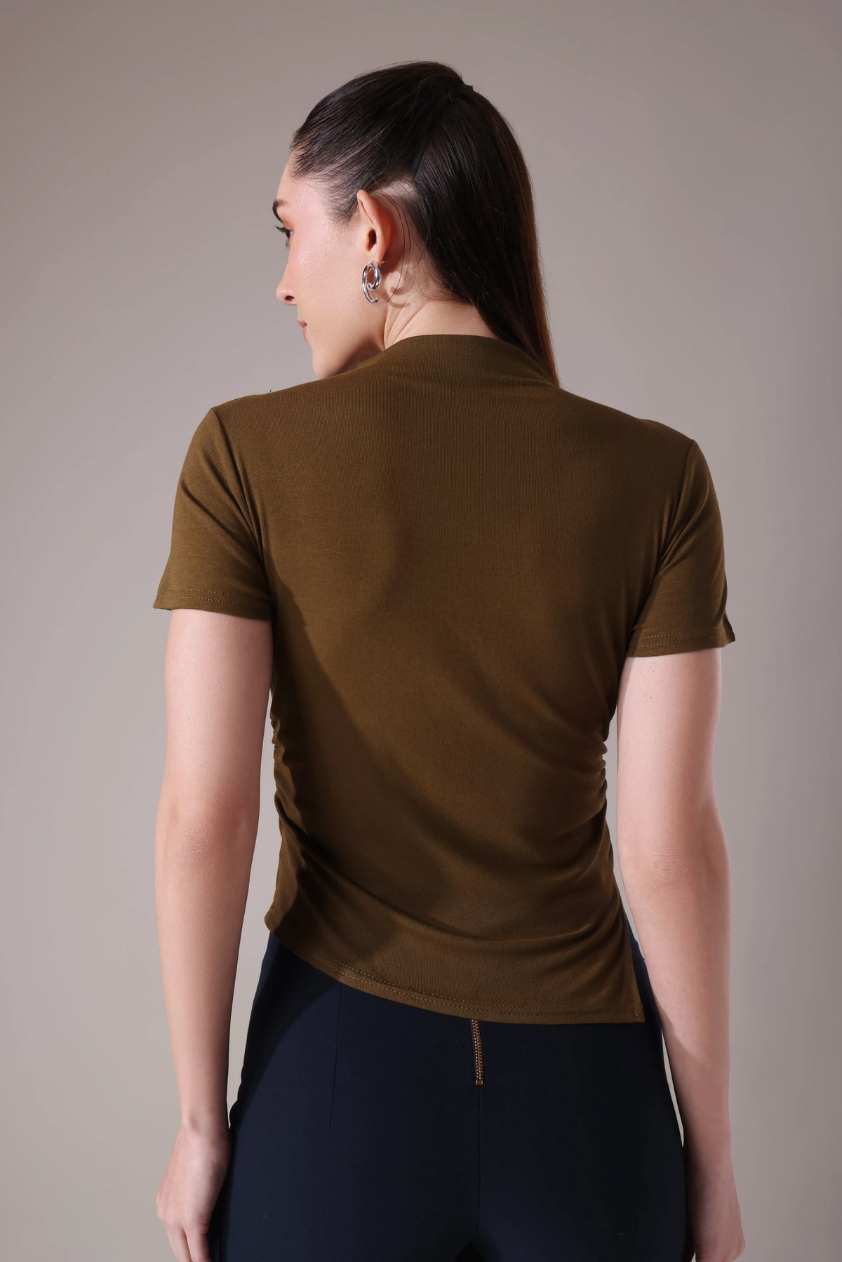 The Sculpted Mock-Neck in Russet & Moss